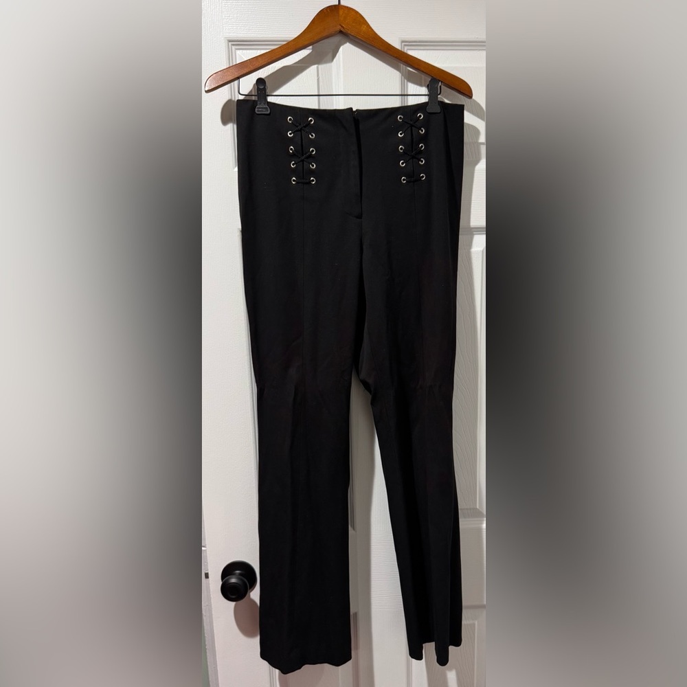 Alfani Black Lace-Up Front Straight-Leg Pants